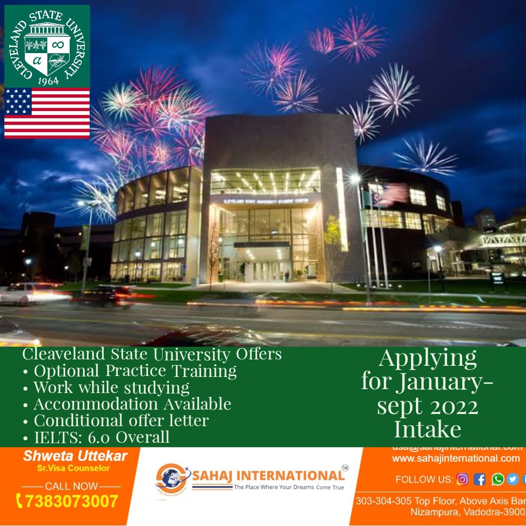 Apply In Cleveland State University 2022 Sahaj International