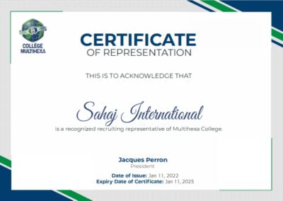 certificate for representing Multihexa College