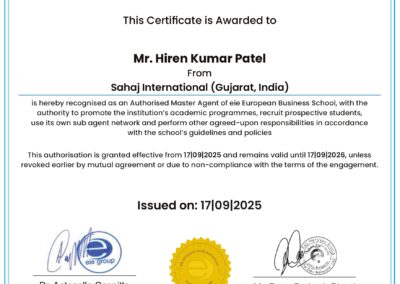 Master Agent Certificate